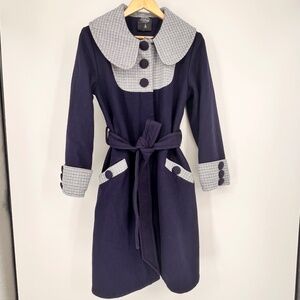 Gonsalves & Hall London Belted Button Down Coat Sz M Houndstooth Vintage Style
